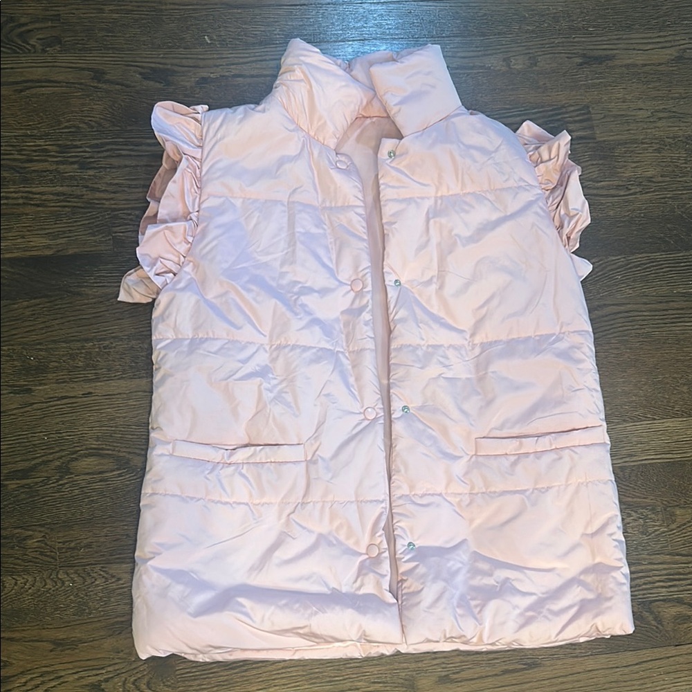 Pink Puffer Vest with Ruffle Sleeves